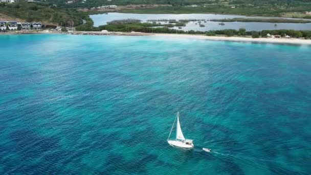 Drone Footage Sailboat Antigua — Stockvideo