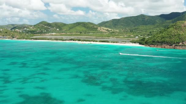 Drone Felvétel Motorcsónak Antigua — Stock videók