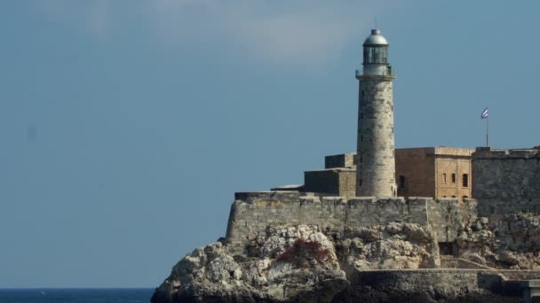 Faro Castillo Del Morro Lighthouse Havana Cuba Coast — Video Stock
