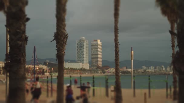 Towers Barceloneta Sunrise — Stockvideo