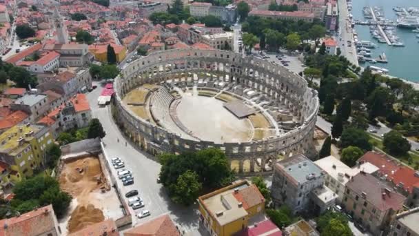 Aerial Rotating Shot View Roman Arena Pula Istria Croatia Which — Stockvideo