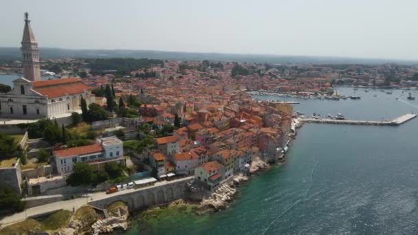 Aerial View Euphemia Church Rovinj Old Town Istria Croatia Aerial — 图库视频影像