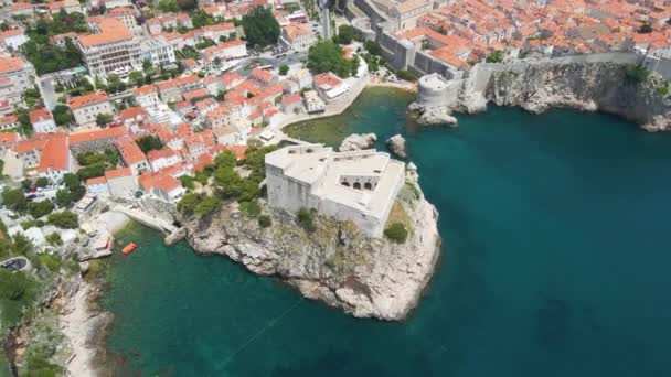 Aerial Drone Rotativo Fort Lovrijenac Lawrence Fortress Dubrovnik Croacia Con — Vídeos de Stock