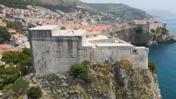 Fort Lovrijenac Fort Bokar Dubrovnických Hradeb Chorvatska Pevnost Lovrijenac Západním — Stock video