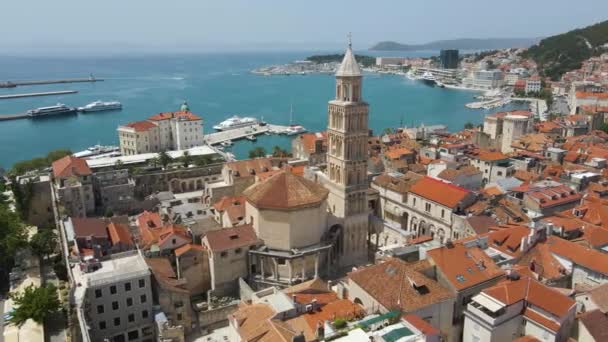 Aerial Drone Rotating Shot Popular Tourist Destination Saint Domnius Cathedral — Αρχείο Βίντεο