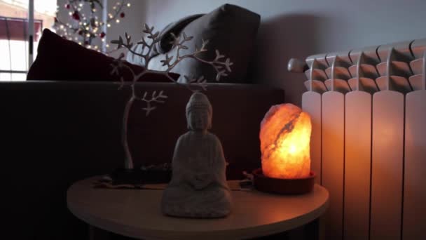 Small Statue Buddha Sitting Shape Lotus Flower Next Nale Himalaya — Stock Video