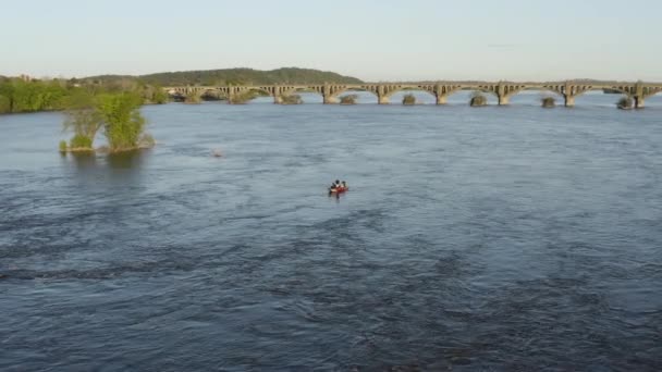 Columbia Wrightsville Bridge Central Pennsylvania Susquehanna River Sunset Aerial — ストック動画