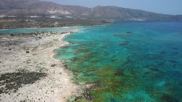 Aerial View Greek Coastline Mediterranean Island Crete Elafonisi Travel Destination — Vídeos de Stock