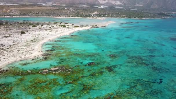 Aerial Drone View Beautiful Sandy Beach Crystal Clear Lagoons Elafonissi — Stockvideo