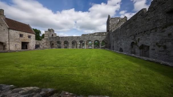 Panorama Time Lapse Movimento Boyle Abbey Rovina Medievale Nella Contea — Video Stock