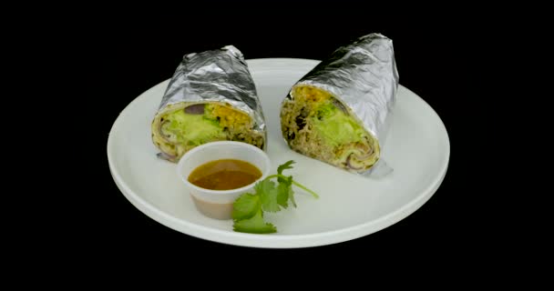 Foil Wrapped Burrito Turntable Mild Sauce Mexican Food — Video Stock