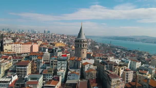 Aerial View Galata Tower One Ancient Symbols Istanbul Bosphorus Istanbul — Stockvideo