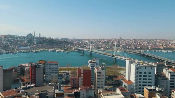 Aerial Drone Forward Moving Shot Rail Bridge Road Bridge Istanbul — Vídeos de Stock