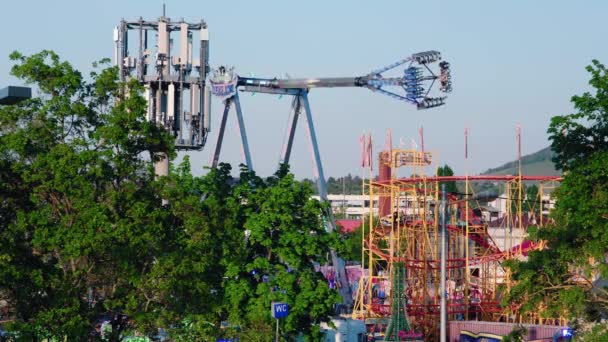 Mobile Network Tower Carnival Rides Background — Stock Video