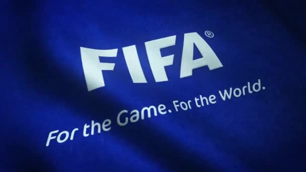 Realistic Flag Fifa Waving Highly Detailed Fabric Texture — Stock videók