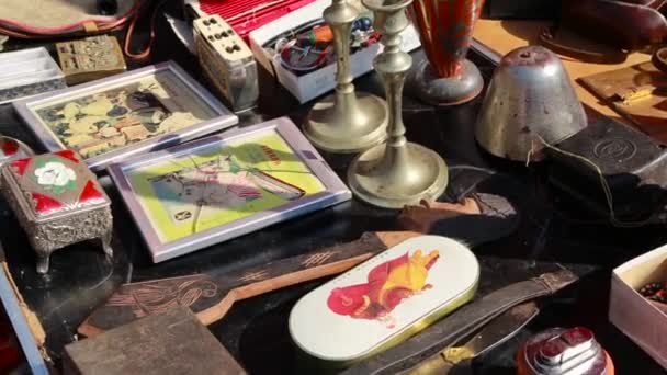 Assortment Vintage Items Being Sold Local Flea Market — Stock Video