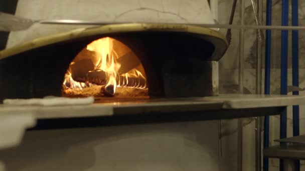 Wood Burning Fire Neapolitan Style Pizza Oven Nice Restaurant — стоковое видео