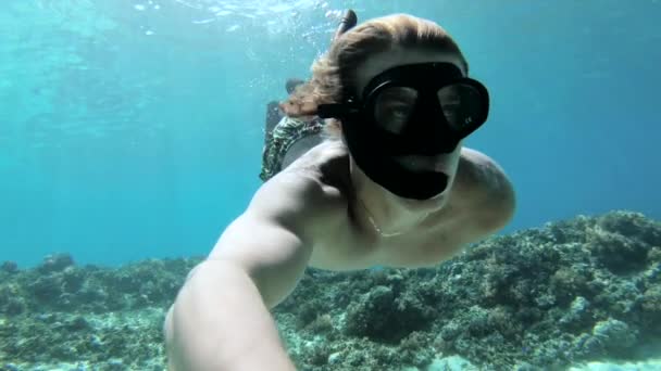 Freediver Swimming Coralreef Indonesia Gili — Stock videók