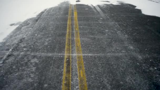 Snow Blows Empty Road Cold Winter Day — Stock video