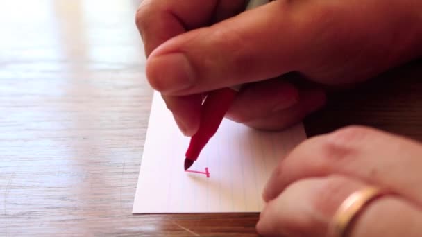 Close Footage Male Hands Write Note Using Permanent Marker Pen — Stock Video