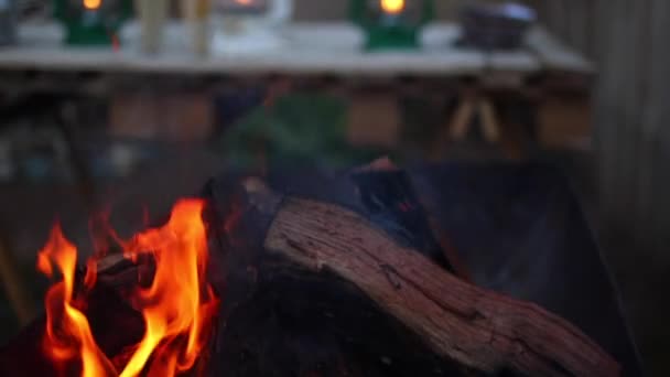Meat Being Flame Grilled Cooked Outdoor Barbecue Evening Setting — Wideo stockowe