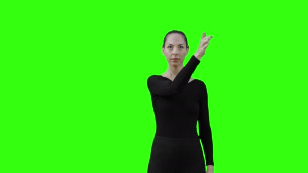 Women Typing Virtual Keyboard Typing Swipe Right Pitch Green Screen — Wideo stockowe