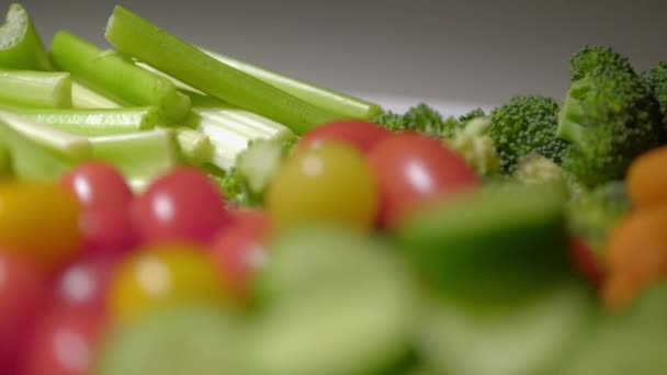 Close Macro Shot Vegetables Counter — 图库视频影像