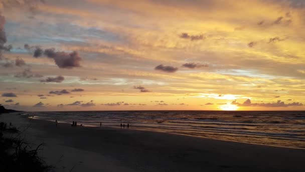 Sunset Lubiatowo Beach Baltic Sea Poland Beautiful Colours People Walking — Wideo stockowe