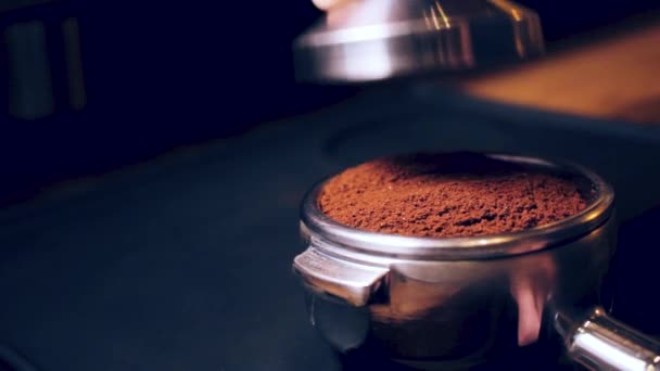 Process Making Coffee Tamping — Stock Video