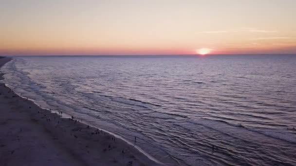 Drone Footage Sunset Baltic Sea Lubiatowo Beach Poland — Stockvideo