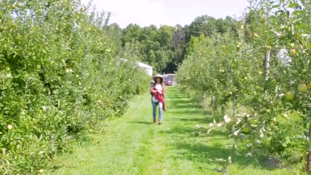 Woman Walks Camera Orchard — Video Stock