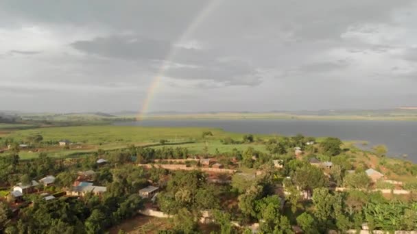 Aerial Shot Rural Villages Rainbow Background Africa — Video