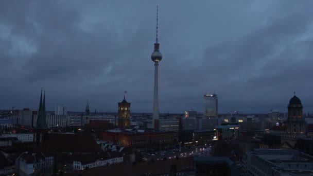 Cloudy Day Night Timelapse Berlin City Skyline Tower — Stock videók