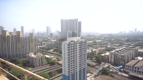 Handheld Pan Modern Skyline Mumbai City India Construction — Stockvideo