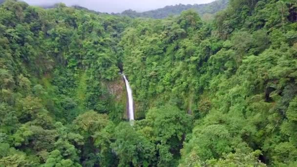Aerial View Landmark Fortuna Waterfall Costa Rica Rainforest — Stock video