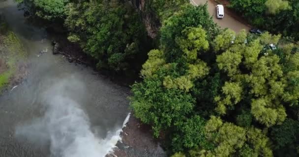 Drone Shot Starting Waterfall Moving Front Showing Size Waterfall While — Video