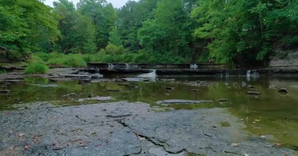 Drone Footage Riverbed Five Waterfalls Background — Video