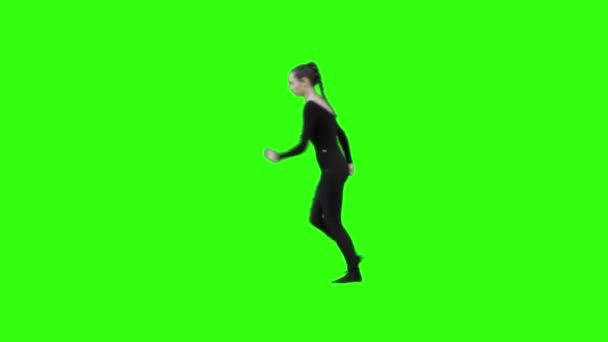 Girl Power Training Marshal Art Jumping Punching Her Hips Green — ストック動画