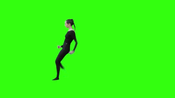 Girl Power Training Marshal Art Jumping Punching Kicking Green Screen — Stockvideo