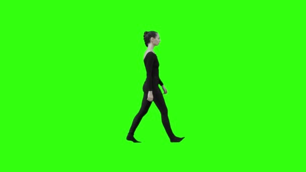 Girl Power Walking Turning Fast Stops Green Screen — ストック動画