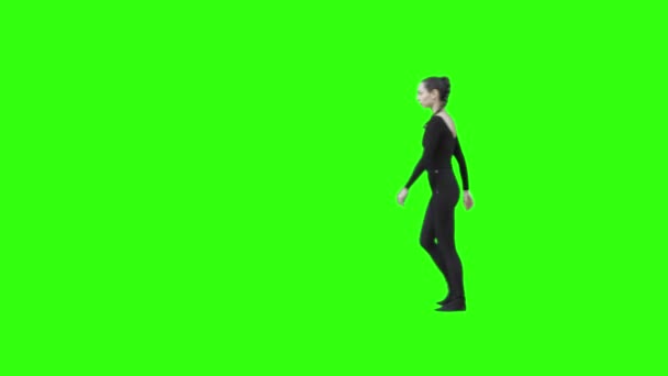 Girl Power Jumping Turning Fast 360 Зеленим Екраном — стокове відео