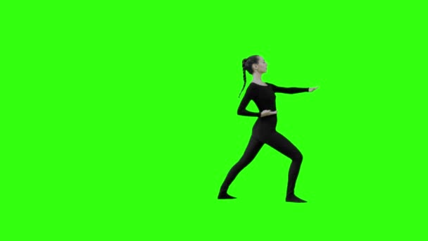 Girl Power Training Marshal Art Starting Yoga Pose Green Screen — Video Stock