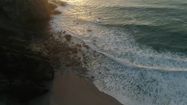 Aerial Four Four Vehicle Ocean Cliffs Sunset — 비디오