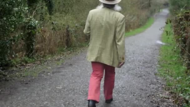 Elderly Man Beard Walking Stone Path — ストック動画