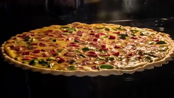 Timelaps Baking Quiche Oven — Stock Video