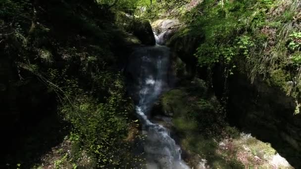 Aerial View Little Waterfall Stream Canyon Switzerland — ストック動画