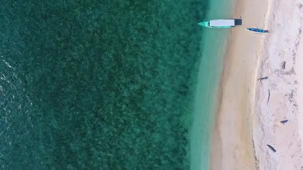 Amazing Top View Someone Walking Lombok Beach Water — Video