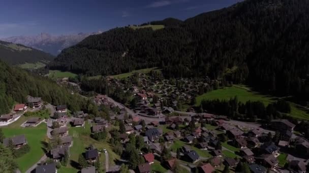 Aerial Landscape Flight Village Morgins Switzerland — Vídeo de stock