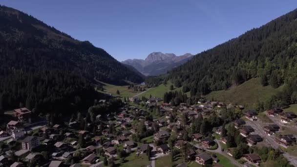 Aerial Landscape Flight Village Morgins Switzerland — Wideo stockowe