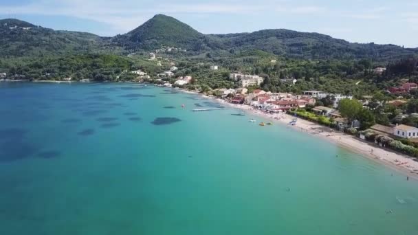 Greece Corfu Island Drone Footage Messonghi Beach Moraitika Flying Forward — 비디오